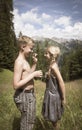 Cute boy and girl in mountains in love Royalty Free Stock Photo