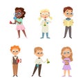 Cute Boy and Girl Nerd in Glasses as Little Genius Vector Set Royalty Free Stock Photo