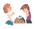 Cute Boy and Girl Playing Chess Game Together, Kids Chess Club, Tournament, Leisure Activity, Logic Game for Brain Royalty Free Stock Photo