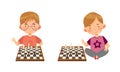 Cute boy and girl playing chess logic game for brain development cartoon vector illustration Royalty Free Stock Photo