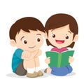 Cute boy and Girl reading book Royalty Free Stock Photo