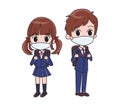 Cute boy and girl wearing mask and Japanese school uniform going to school Royalty Free Stock Photo