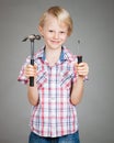 Cute boy hammer and screwdriver Royalty Free Stock Photo