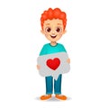 Cute boy holding social media heart button vector Royalty Free Stock Photo