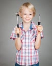 Cute boy holding tools Royalty Free Stock Photo