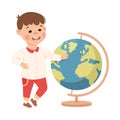 Cute Boy with Huge Globe as School Stationery Vector Illustration Royalty Free Stock Photo