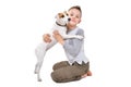 Cute boy hugging his dog Parson Russell Terrier Royalty Free Stock Photo