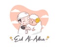 A cute boy hugging a sheep in eid al adha cartoon illustration