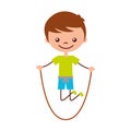 Cute boy jumping rope character icon Royalty Free Stock Photo