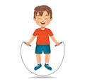 Cute boy kid playing jumping rope, skipping rope Royalty Free Stock Photo