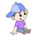 Cute boy kid sitting thinking, doodle icon image kawaii