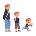 Cute boy from kid to teenager. Stages of growing up. Preschool, elementary school, secondary school boy cartoon vector Royalty Free Stock Photo