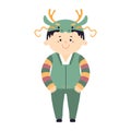 Cute boy in Korean clothes hanbok in dragon hat character illustration.