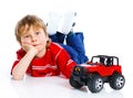 Cute boy lying on floor Royalty Free Stock Photo