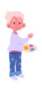 Cute boy with paint palette flat icon