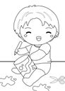 Cute Boy Painting Activity Coloring Pages for Kids and Adult Royalty Free Stock Photo
