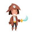 Cute Boy in Pirate Costume Standing with Sword and Hat with Skull Vector Illustration Royalty Free Stock Photo