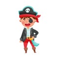 Cute Boy in Pirate Costume Standing with Tied Bandana and Sword Vector Illustration Royalty Free Stock Photo