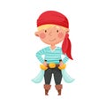 Cute Boy in Pirate Costume with Tied Bandana and Sword Vector Illustration Royalty Free Stock Photo