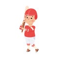 Cute Boy Playing Baseball, Kid Doing Sports, Active Healthy Lifestyle Concept Cartoon Style Vector Illustration