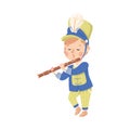 Cute boy playing flute musical instrument in marching band parade cartoon vector illustration Royalty Free Stock Photo