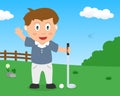 Cute Boy Playing Golf in the Park
