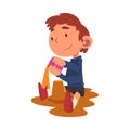 Cute Boy Playing in Sandpit on Playground, Preschool Kid Daily Routine Activity Cartoon Vector Illustration