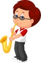 Cute boy plying saxophone