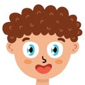 Cute boy portrait in cartoon style. Curly hair kid close-up face Royalty Free Stock Photo