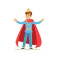 Cute boy prince in a golden crown and red cloak, fairytale costume for party or holiday vector Illustration Royalty Free Stock Photo