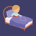 Cute Boy Reading a Bedtime Story in the Bed at Night Vector Illustration Royalty Free Stock Photo
