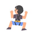 Cute Boy Rock Climber Character, Back View of Kid Wearing Shorts and T-shirt Climbing Wall on Ropes, Boy Doing Sports or Royalty Free Stock Photo