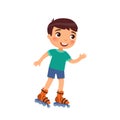 Cute boy roller skating flat vector illustration.