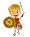 Cute boy in roman military costume