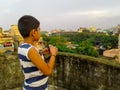 Cute boy on a roof Royalty Free Stock Photo