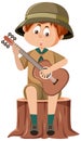 Cute boy scout cartoon character playing guitar Royalty Free Stock Photo