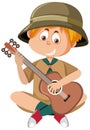 Cute boy scout cartoon character playing guitar Royalty Free Stock Photo