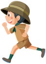 Cute boy scout cartoon character playing guitar running Royalty Free Stock Photo