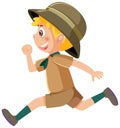 Cute boy scout cartoon character playing guitar running Royalty Free Stock Photo