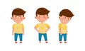 Cute boy showing different emotions set. Kid with unhappy, cheerful, upse face expression cartoon vector illustration Royalty Free Stock Photo