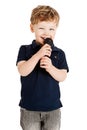 Cute boy singing Royalty Free Stock Photo