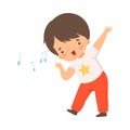 Cute Boy Singing, Adorable Kid Having Fun and Enjoying Listening to Music Cartoon Vector Illustration Royalty Free Stock Photo