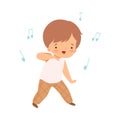 Cute Boy Singing and Dancing, Adorable Kid Having Fun and Enjoying Listening to Music Cartoon Vector Illustration Royalty Free Stock Photo