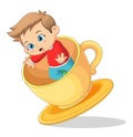 The cute boy is sitting and falling down from the cup Royalty Free Stock Photo