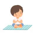 Cute Boy Sitting in Lotus Position, Adorable Kid Practicing Yoga, Active Healthy Lifestyle Vector Illustration Royalty Free Stock Photo