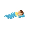 Cute boy sleeping on his bed, kids activity, daily routine vector Illustration on a white background Royalty Free Stock Photo