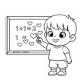 Cute Boy Solving Math Problems on Chalkboard Cartoon Illustration Royalty Free Stock Photo