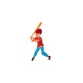 The teenage boy plays baseball in a red cap. Vector illustration in the flat cartoon style Royalty Free Stock Photo