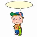 cute boy standing and skateboard and speaking Royalty Free Stock Photo