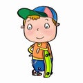 Cute boy standing and skateboard Royalty Free Stock Photo